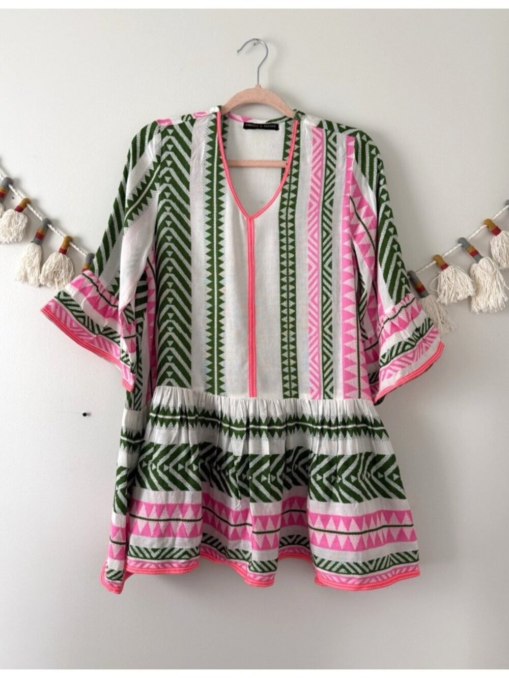 America & Beyond Fressia Y/D Woven Cotton Tiered Mini Babydoll Dress Indie Boho